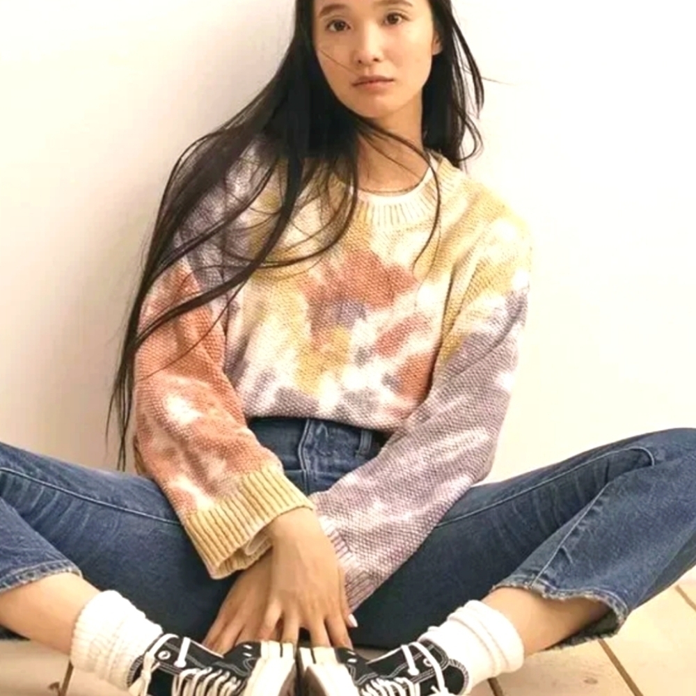 Madewell Westford Tie Dye Cotton Cropped Sweater XXS Oversized